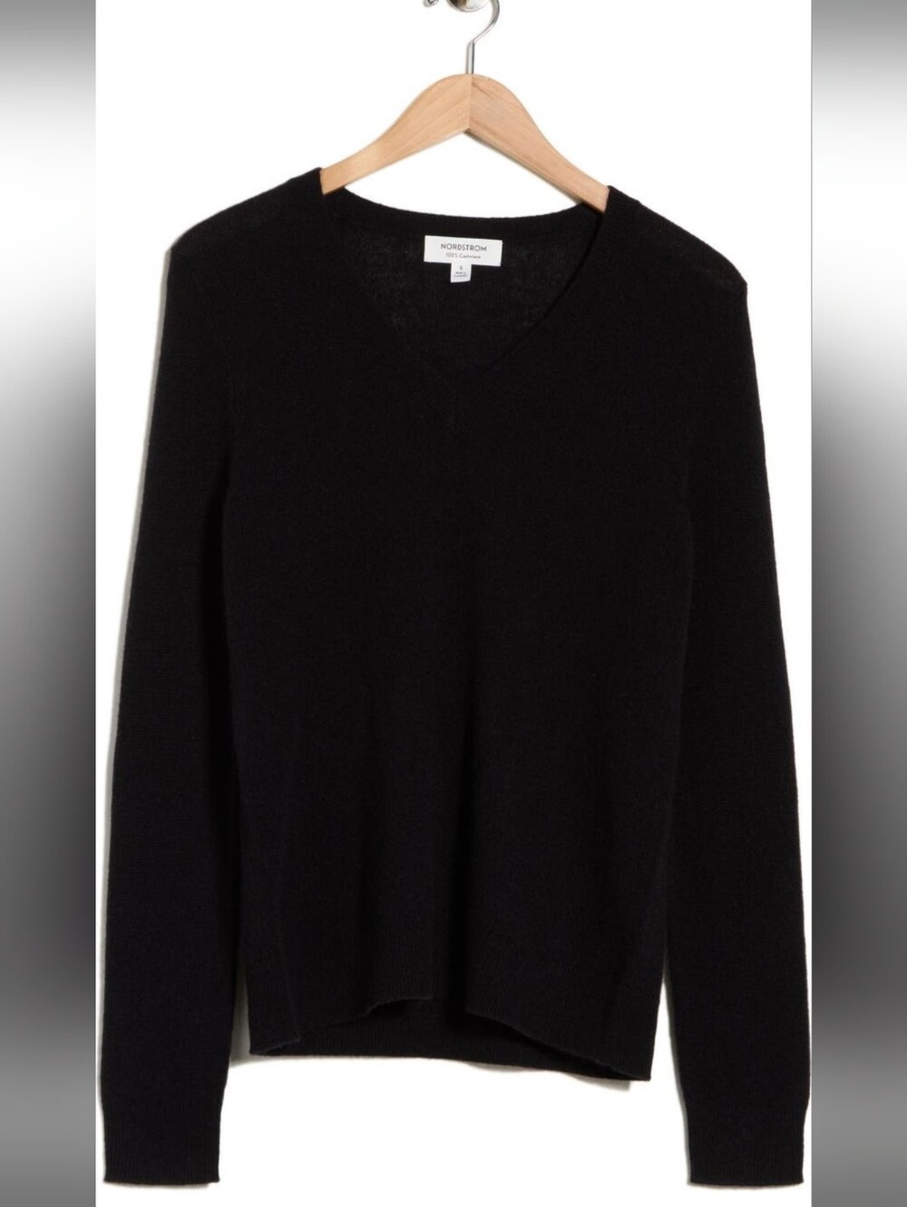 Nordstrom 100% Cashmere V-Neck Black Sweater EUC Womens Size Large